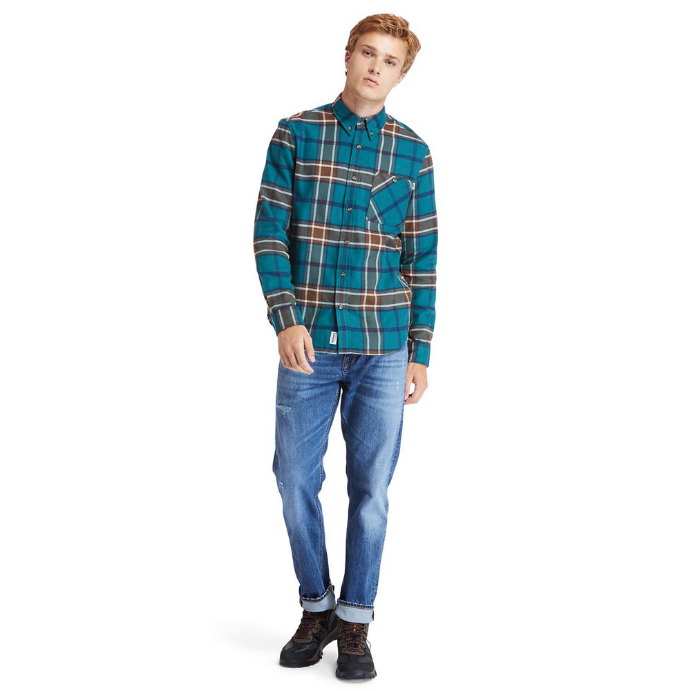 Camisa Timberland Argentina Hombre - Back River Heavy Flannel Check - Azules - PMJHTE-865